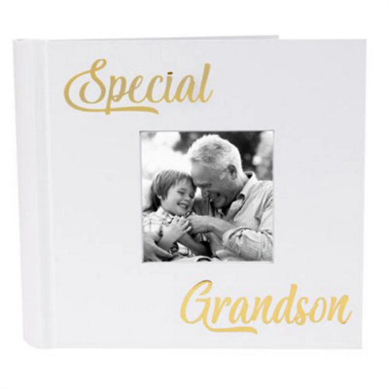Image of Happy Homewares Modern Special Grandson Photo Album With Gold Foil Text - Holds 80 4X6 Pictures