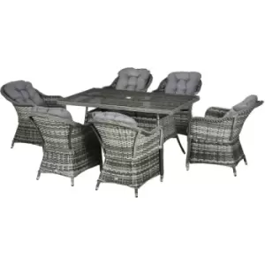 Image of Outsunny 7 Pieces Rattan Dining Sets w/ Tempered Glass Umbrella Hole Table - Grey