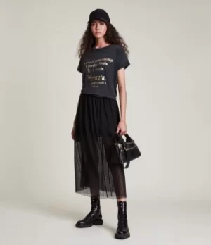 Image of AllSaints Womens Make It Imogen Boy T-Shirt, Black, Size: XS/S