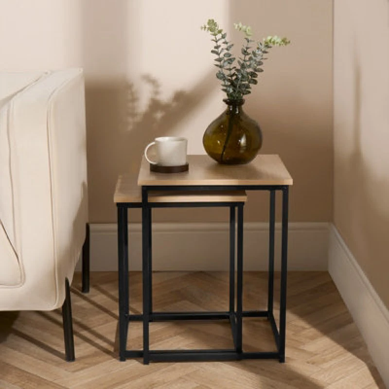 Image of OHS OHS Nest of Tables Square Wood Top Modern End Side Living Room Set of 2 in Beige Beige One Size Unisex 5027434198399