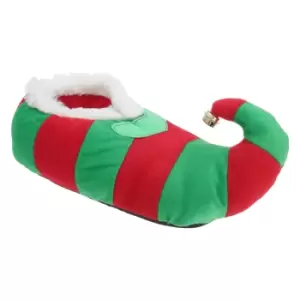 Image of Adults Unisex Striped Elf Design Novelty Christmas Slippers (UK 9-10, EUR 43-44) (Red/Green)