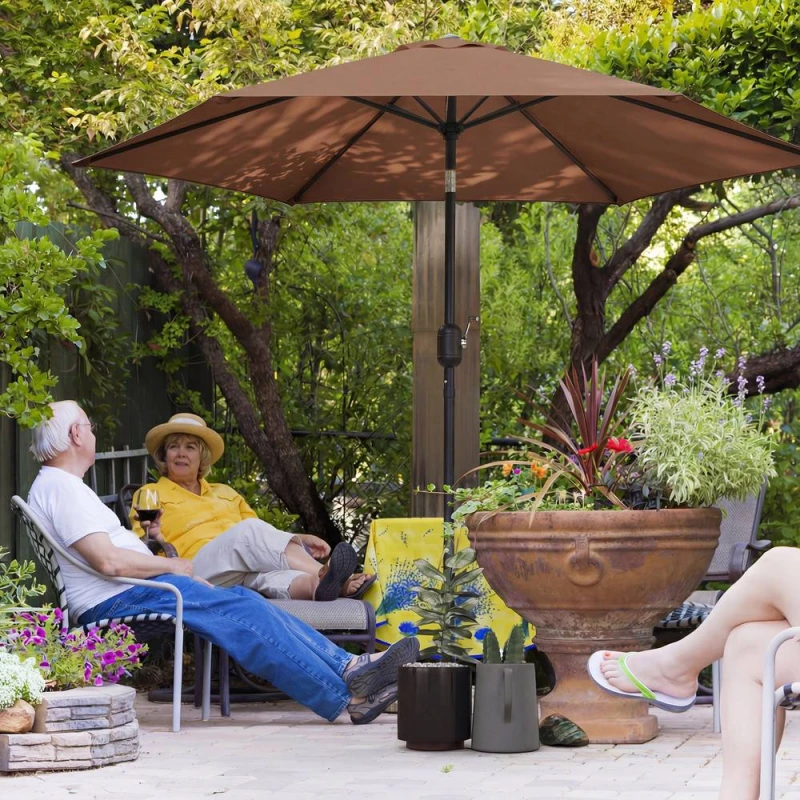 Image of OUTSUNNY 2.6M Garden Parasol Umbrella with Aluminium Pole, Tilt, Crank in Brown Size: 260cm x 100cm Brown Unisex 260cm x 100 cm