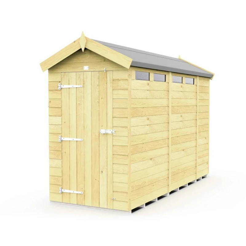 Image of Buttercup Farm 4 x 11 Feet Apex Security Shed - Single Door - L329 x W118 x H217cm in Brown Brown Unisex