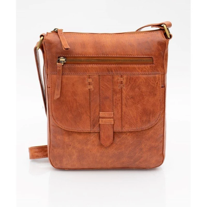 Image of PRIMEHIDE 'Arizona' Leather Large Cross Body Bag Brown