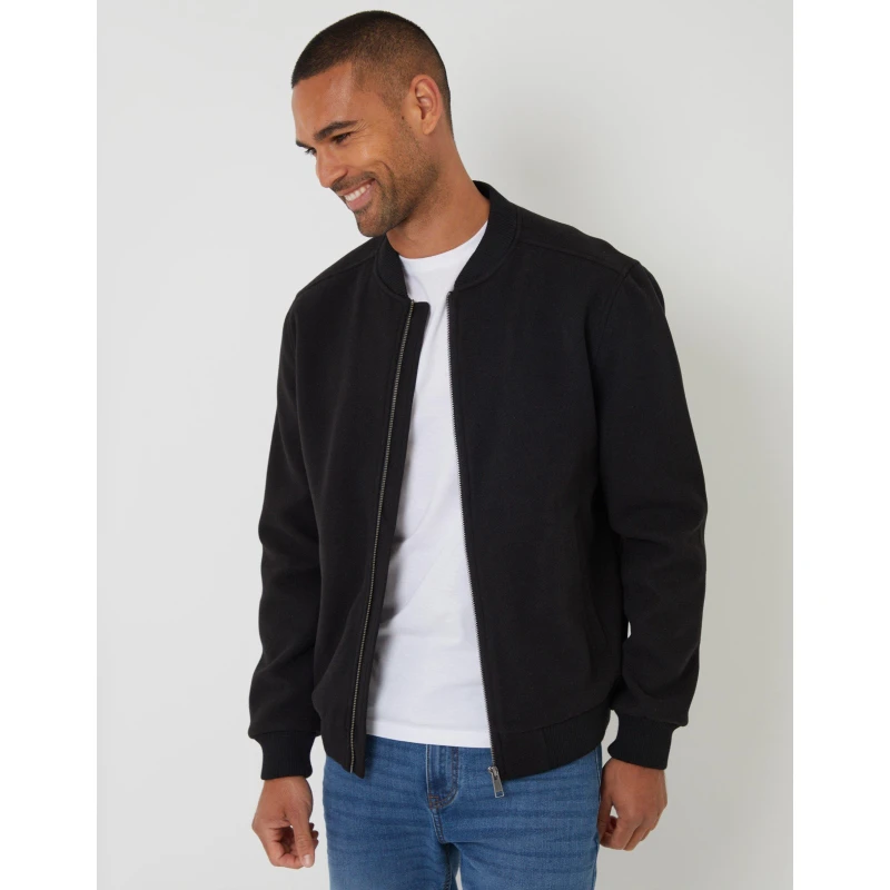 Image of Threadbare Threadbare Men Brushed Bomber Jacket in Black Size: Small Black S Male 7625915186088