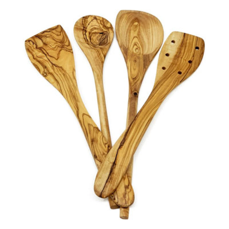 Image of Verano Spanish Ceramics Olive Wood Natural Grained Rustic Kitchen Dining Utensil Set (L) 25-30cm Natural unisex