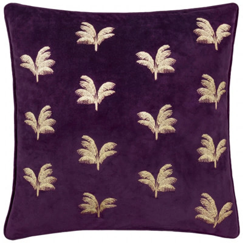 Image of Paoletti Paoletti Guilded Palms Embroidered Cushion in Plum Size: 45cm x 45cm Plum 45cm x 45cm Unisex 5025532847355
