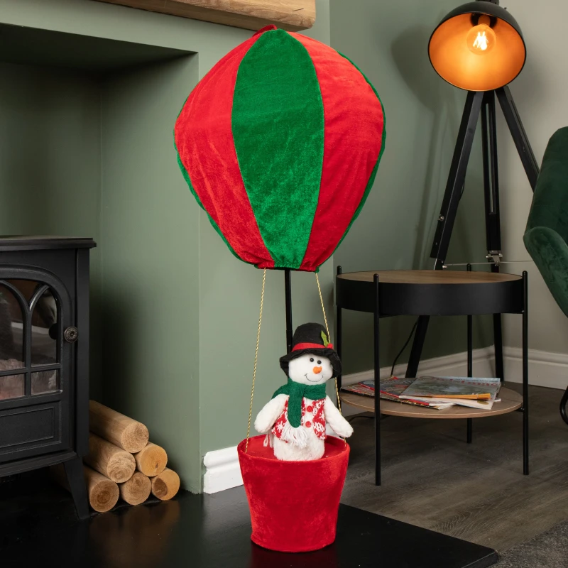 Image of 1m Tall Plush Snowman Christmas Hot Air Balloon with Extension Pole Hanging or Table Decoration