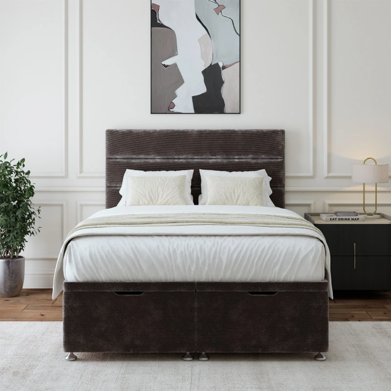 Image of Bedmaster Bedmaster Chenille Ottoman Divan Base And Lined Headboard in Charcoal Size: Single Charcoal Single Unisex 7867868585284