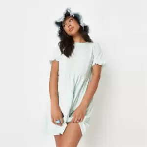Image of Missguided Frill Sleeve Tiered Smock Dress - Green
