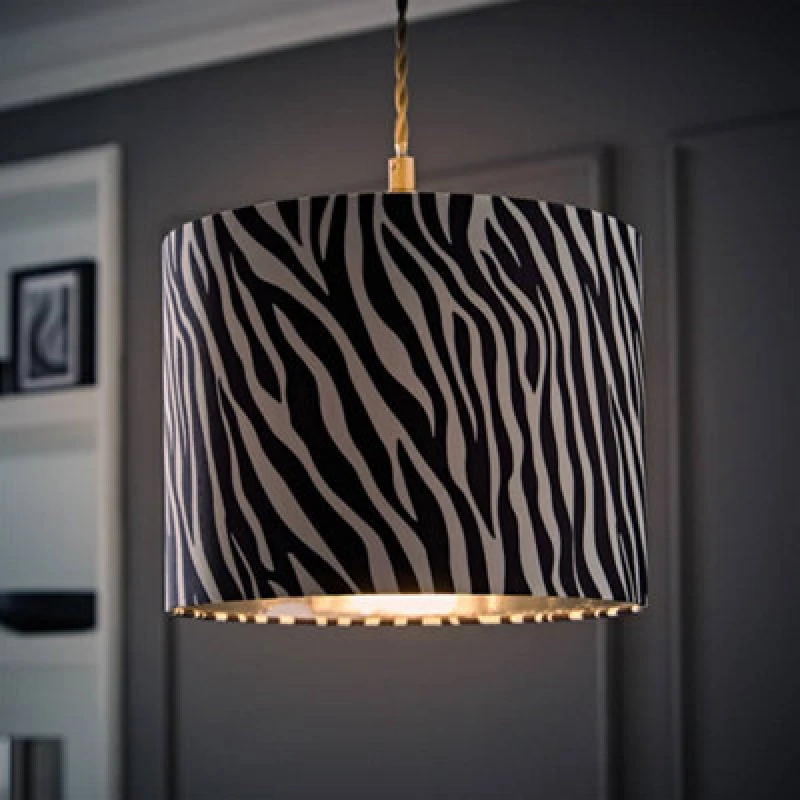 Image of ValueLights ValueLights Oasis Zebra Print Fabric with Metallic Chrome Inner Drum Lamp Shade and LED Bulb Multi One Size Unisex 5059406065736