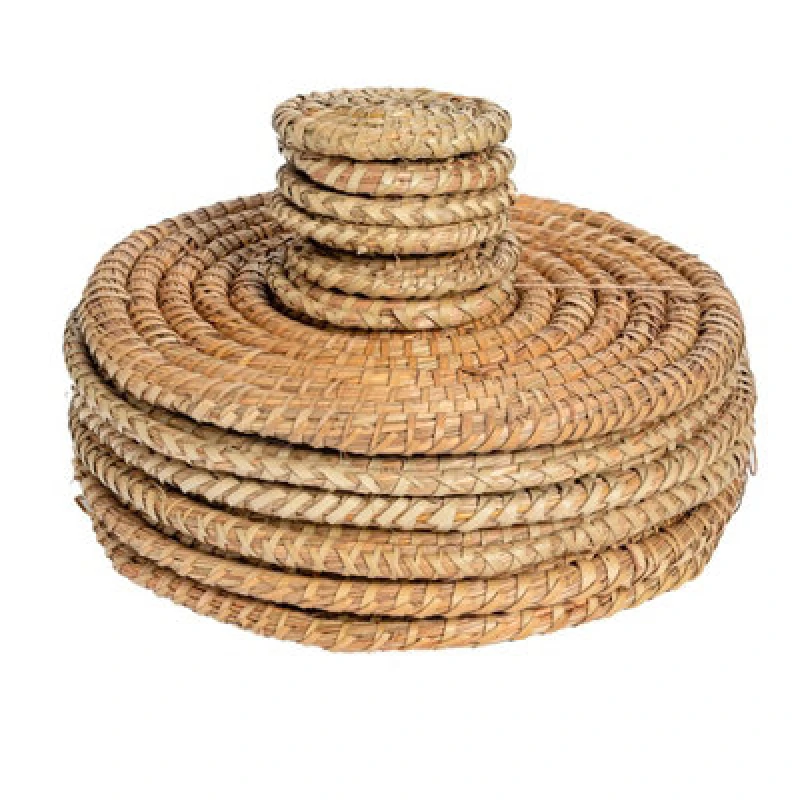 Image of Argon Tableware 12 Piece Round Woven Palm Leaf Placemats & Coasters Set Light Brown unisex