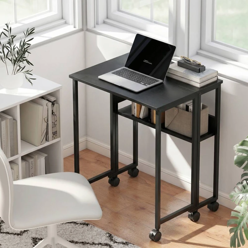 Image of HOMCOM 63cm Foldable Computer Desk on Wheels for Small Spaces Black Unisex