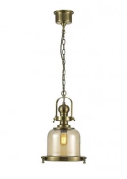 Image of Small Bell Ceiling Pendant E27 Antique Brass, Cognac Glass