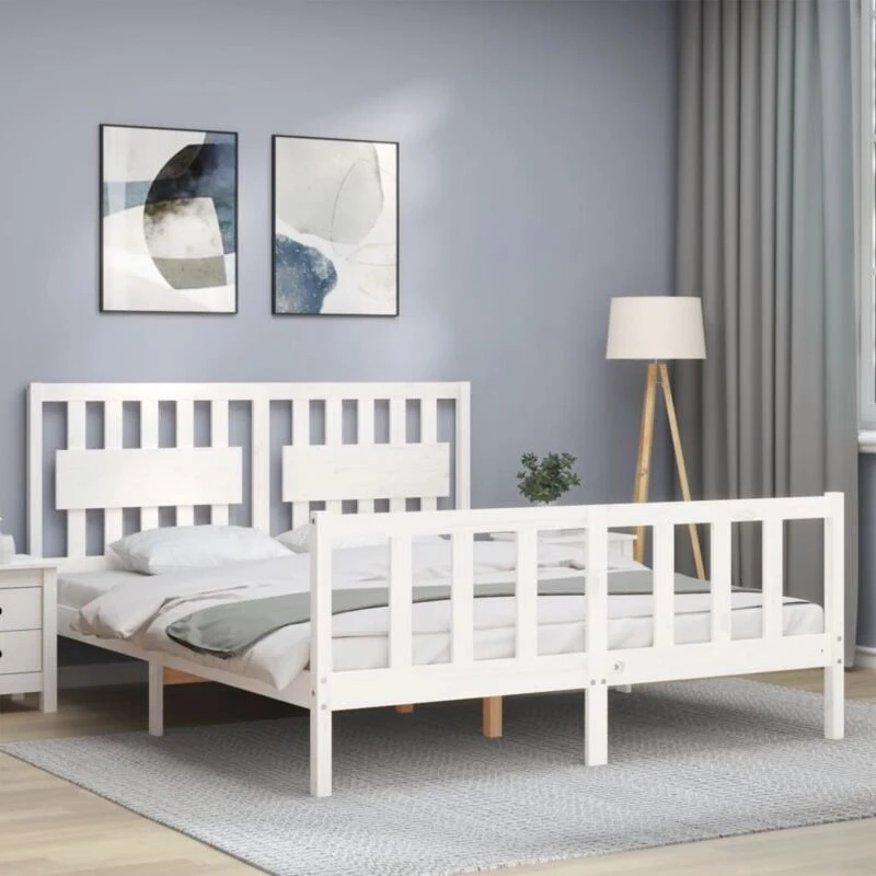 Image of Vidaxl Bed Frame Without Mattress White King Size Solid Wood Pine, White 3192432