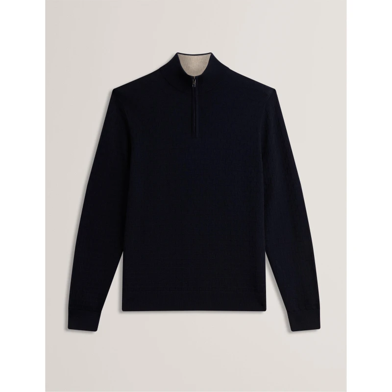 Image of Ted Baker Mens Stitch Half Zip Knitted Top Navy male S (2)