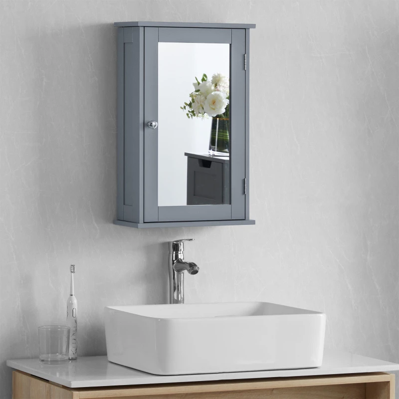 Image of Lassic Bath Vida Priano 1 Door Mirrored Wall Cabinet Bathroom Shelves 1 Door Grey 83967490000