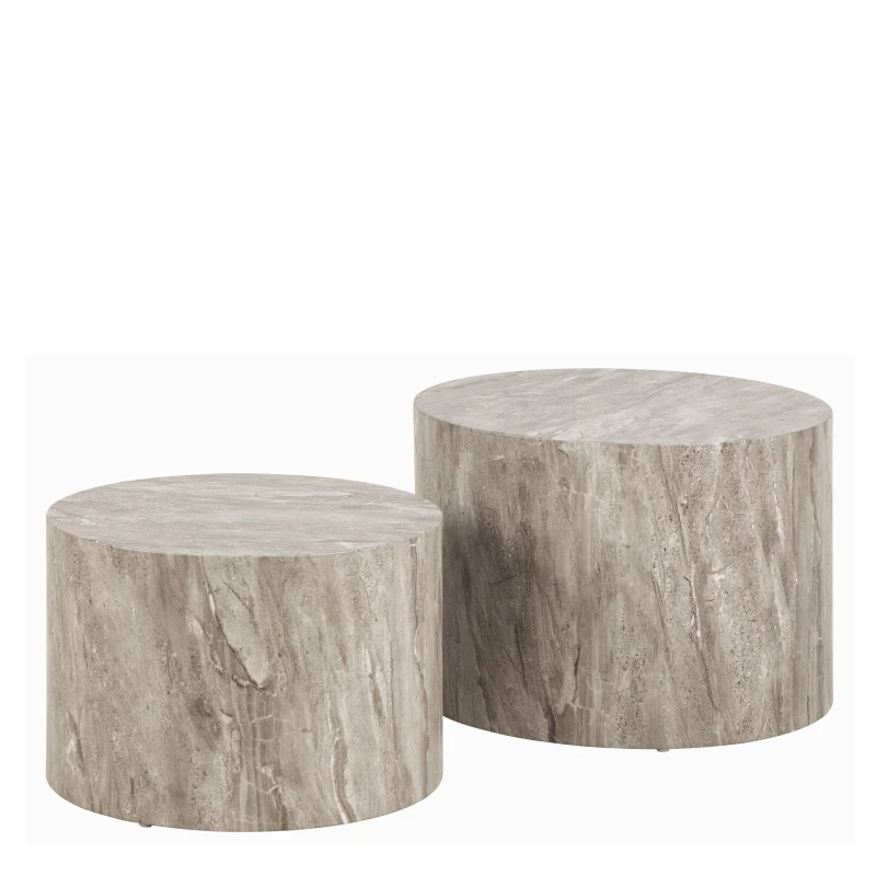 Image of Furniture To Go Dice Round Coffee Table Set in Grey Marble Grey Unisex