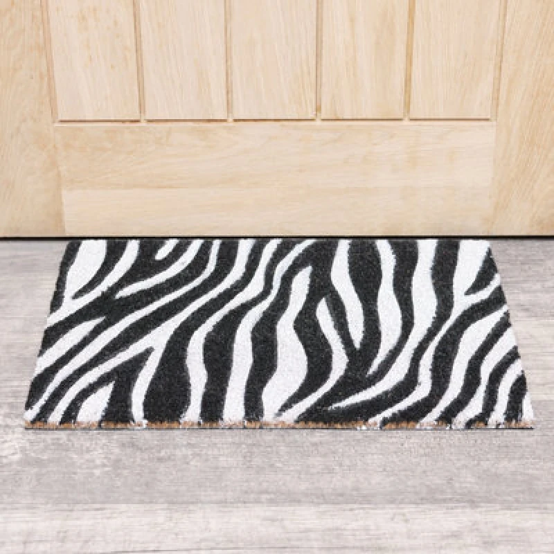 Image of Melody Maison Zebra Print Coir Door Mat Black unisex