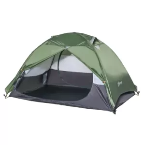 Image of Outsunny Camping Tent for 2 Person Waterproof Double Layer Tent with 2 Doors 4 Mesh Windows Storage Bag Portable Carry Bag Dark Green