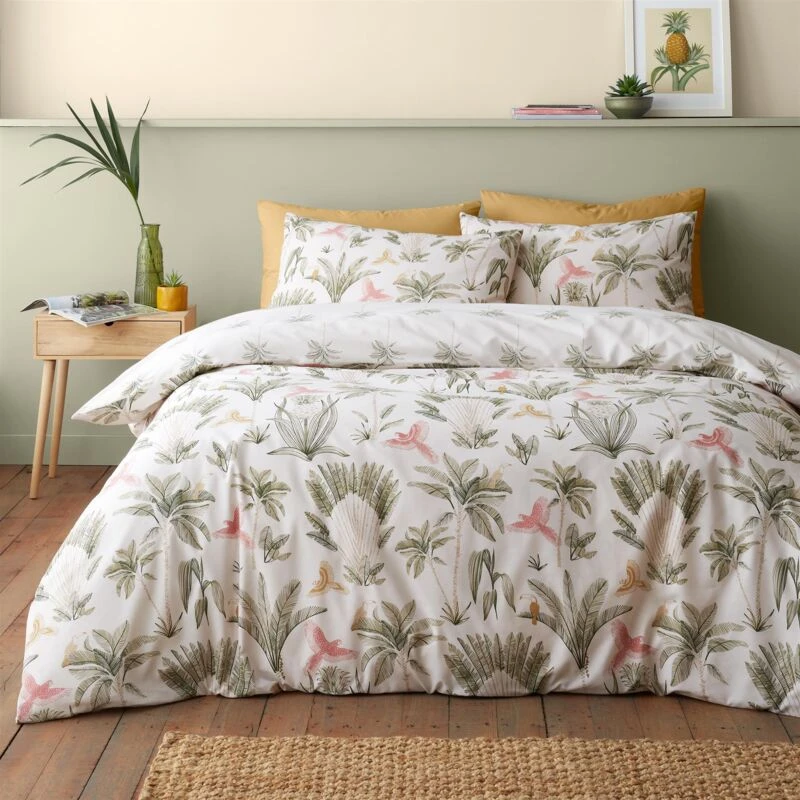 Image of Catherine Lansfield Catherine Lansfield 'Paradiso Palm' Reversible Duvet Cover Set in Natural Size: Double Natural Double Unisex 5057681176420