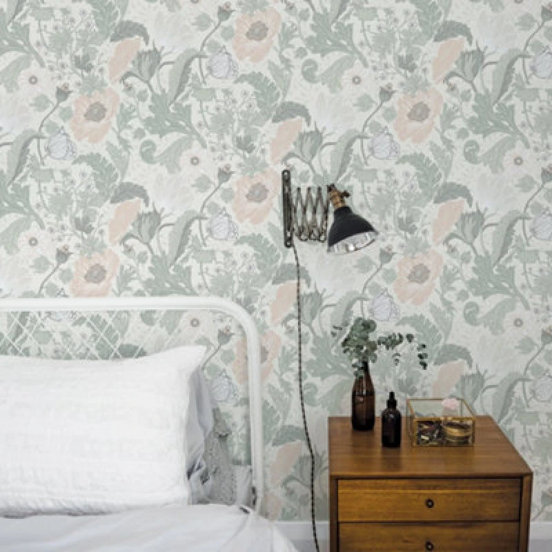 Image of Galerie Apelviken 2 White Lightgreen Anemone Smooth Wallpaper