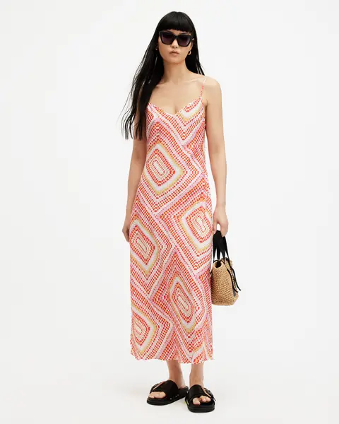 Image of AllSaints Bryony Luisa Print Midi Slip Dress