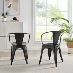 Image of Furniturebox UK - Furniturebox Set of 2 Colton 'Tolix' Style Industrial Dining Chairs with Arms Black