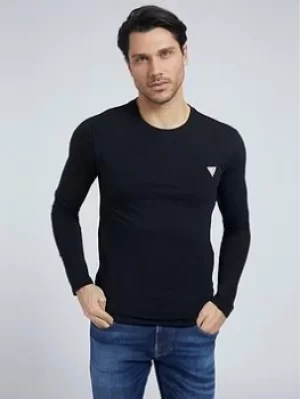 Image of Guess Guess Jeans Core Logo Long Sleeve T Shirt, Black Size M Men
