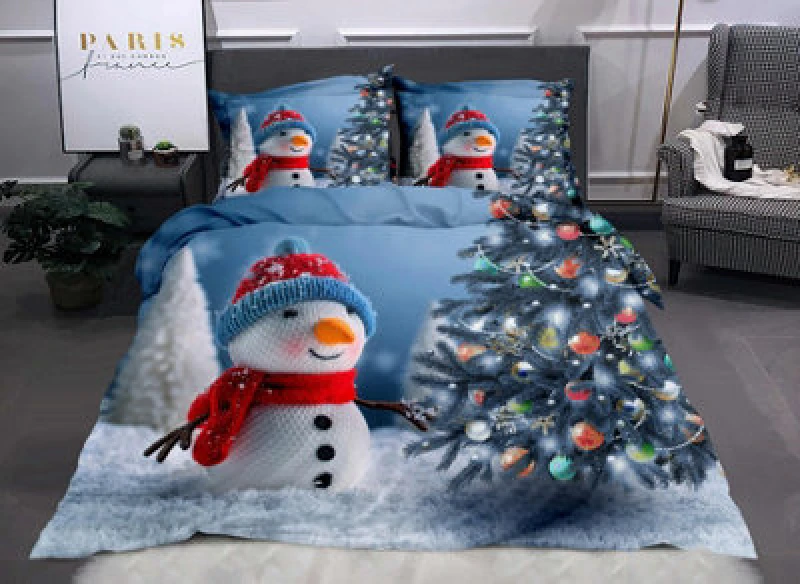 Image of Ezysleep Ezysleep Snowman Christmas Duvet Set in Blue Size: Double Blue Double Unisex 0753775273956