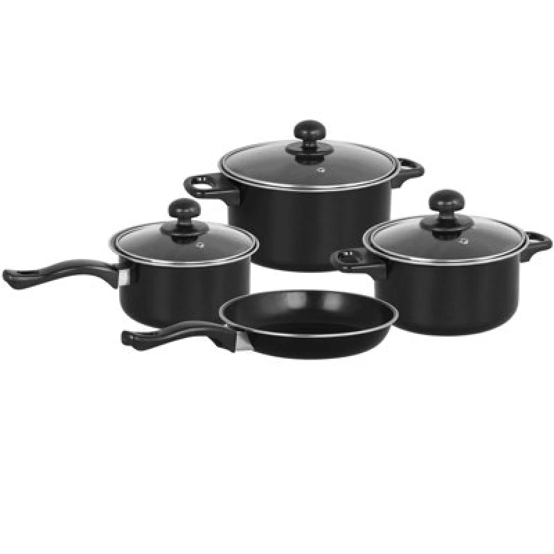 Image of Gr8 Home Black Non Stick 7 Pcs Cookware Set Cooking Casserole Pot Frying Pan Saucepan With Lids