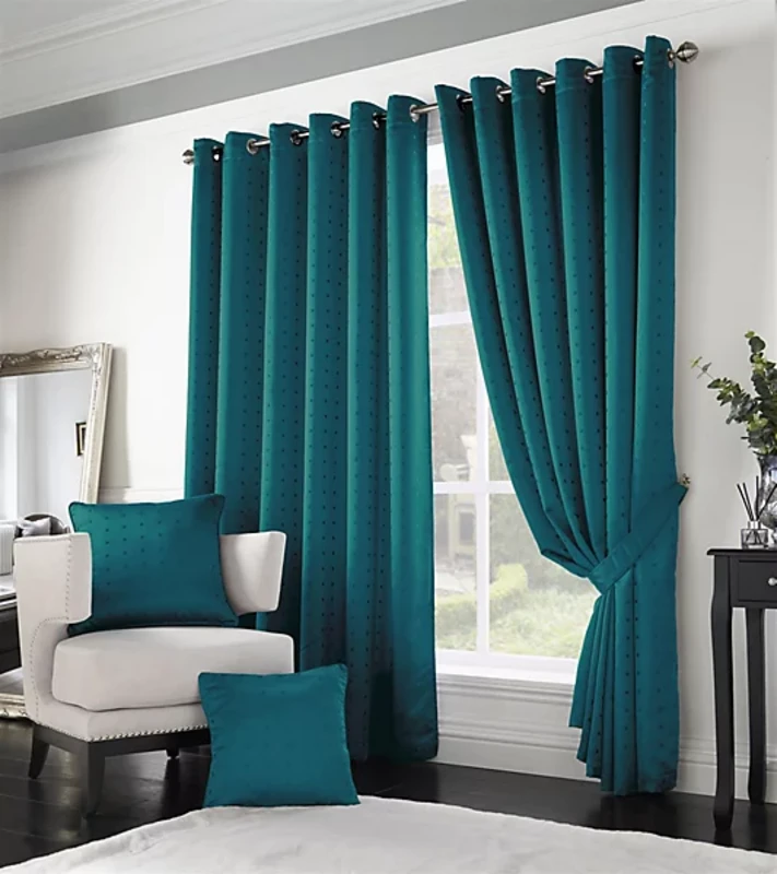 Image of Alan Symonds - Madison Lined Eyelet Ring Top Curtains Teal 90x90 - Teal 12399188