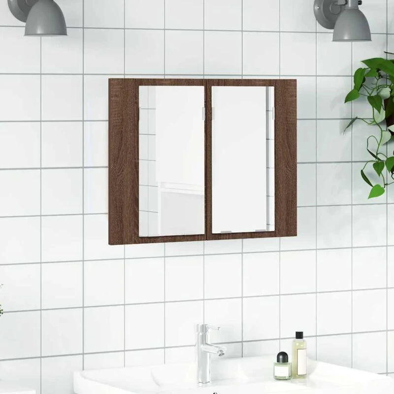 Image of vidaXL LED Mirror Cabinet Brown Oak 60x12x45cm Engineered Wood, Brown 822843
