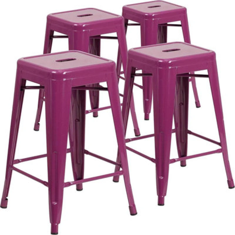 Image of FWStyle FWStyle Set Of 4 24" Purple Metal Bar Stools Galvanised Steel Ready Assembled Purple One Size Unisex 5056413132673