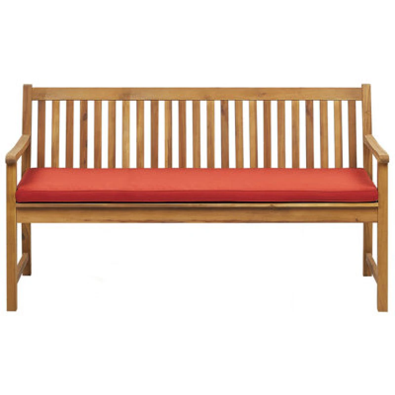 Image of Beliani Garden Bench With Cushion Vivara 160 Cm Certified Acacia Wood Light Ash Wood Dark Red
