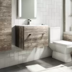 Image of 600mm Wood Effect Wall Hung Vanity Unit with Basin - Ashford