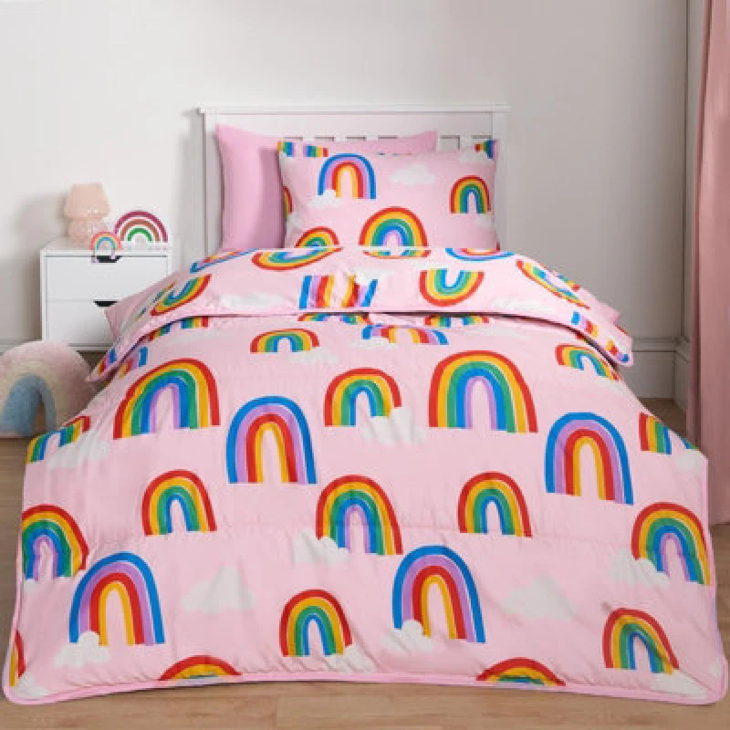Image of OHS OHS Coverless Duvet Pillowcase Rainbow 10.5 Tog Bedding Set Travel Soft Quilt in Pink Size: Single Pink Single Unisex 5027434197118