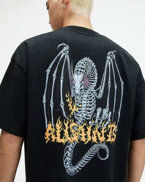 Image of AllSaints Dragon Skull Printed Oversized T-Shirt