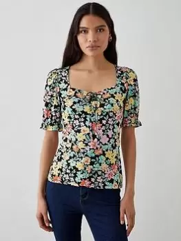 Image of Dorothy Perkins Sweetheart Tie Detail Printed Top - Multi, Size S, Women