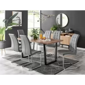 Image of Kylo Brown Wood Effect Dining Table & 6 Grey Murano Chairs - Elephant Grey