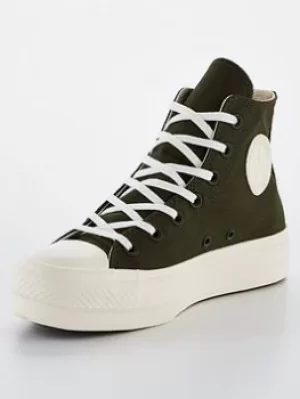 Image of Converse Chuck Taylor All Star Mix Recycled Platform Hi, Khaki, Size 7, Women