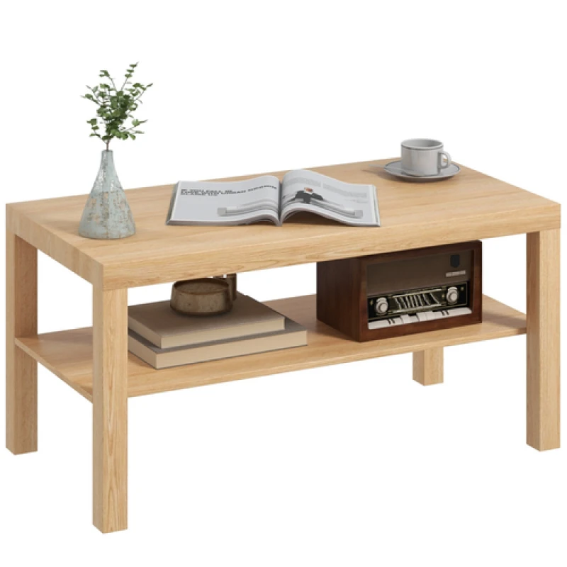 Image of HOMCOM HOMCOM Coffee Table with Storage Shelf, Rectangular Centre Table, Natural