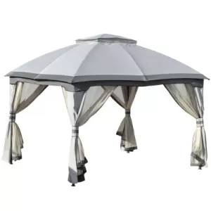 Image of Outsunny 4 x 3(m) Metal Gazebo Canopy Party Tent Garden Patio Shelter with Netting Sidewalls & Double Tiered Roof, Grey