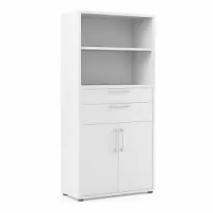 Image of Prima Bookcase with 4 Shelves and 2 Drawers, white