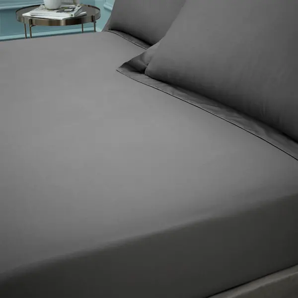 Image of BIANCA Plain Dye 100% Egyptian Cotton 180 Thread Count Fitted Sheet, Charcoal, Single - Bianca BD/57496/R/SFD/CHC