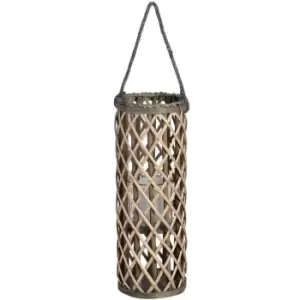 Image of Small Wicker Lantern with Glass Hurricane