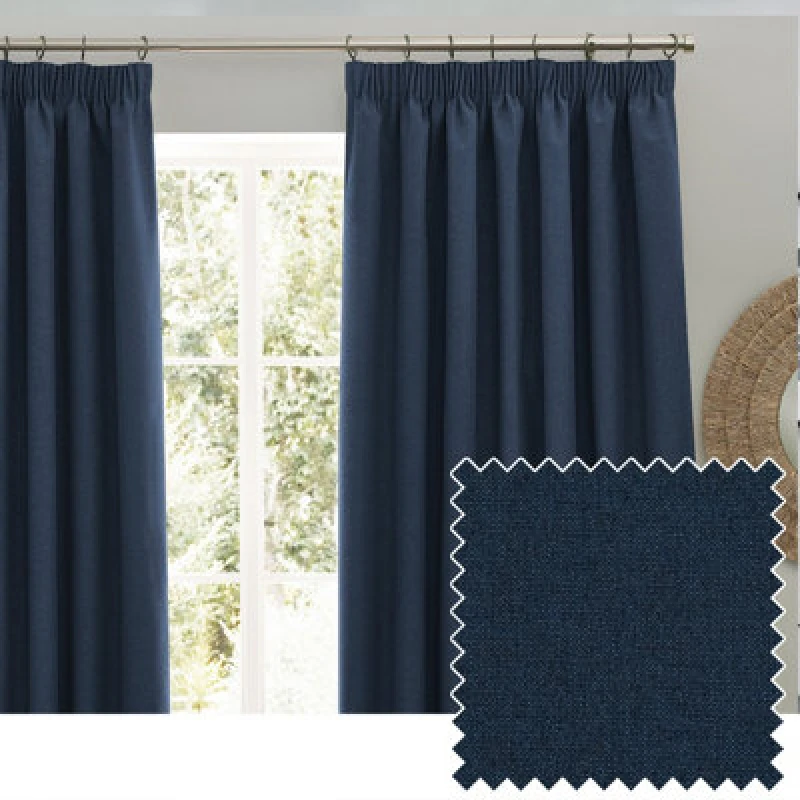 Image of Furn Furn Dawn Blackout Pencil Pleat Curtain Pair in Dark Blue Size: 168cm width x 229cm drop Dark Blue 168cm width x 229cm drop Unisex 502553285433