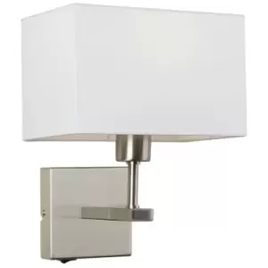 Image of Italux Norte - Modern Bedside Lamp Nickel 1 Light with White, Rectangular Shade, E27