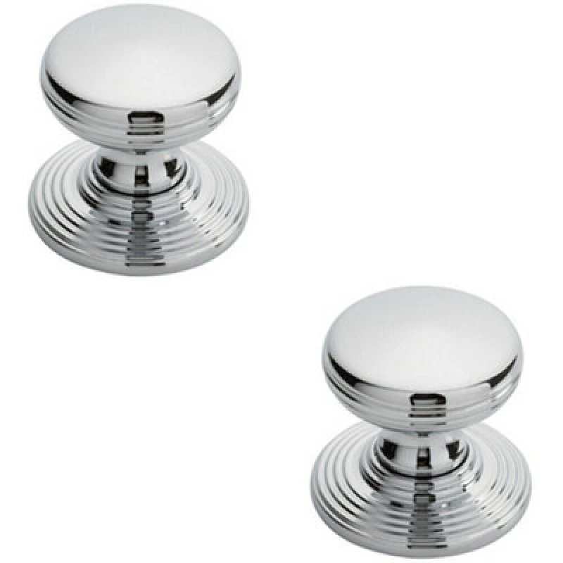 Image of Loops 2x Smooth Ringed Cupboard Door Knob 28mm Dia Polished Chrome Cabinet Handle Multi unisex