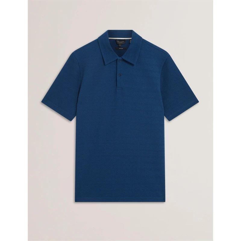 Image of Ted Baker Mens Textured Short Sleeve Polo Shirt Dk-Blue male S (2)